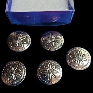 Vintage set of 5 full metal floral button covers